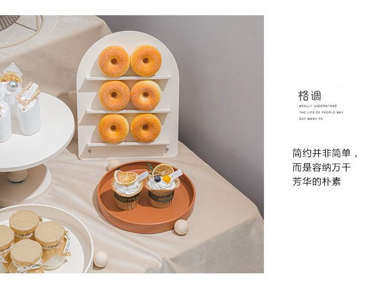 奶油色风格甜品台摆件展示架婚礼摆台装饰生日蛋糕架铁艺点心托盘详情6