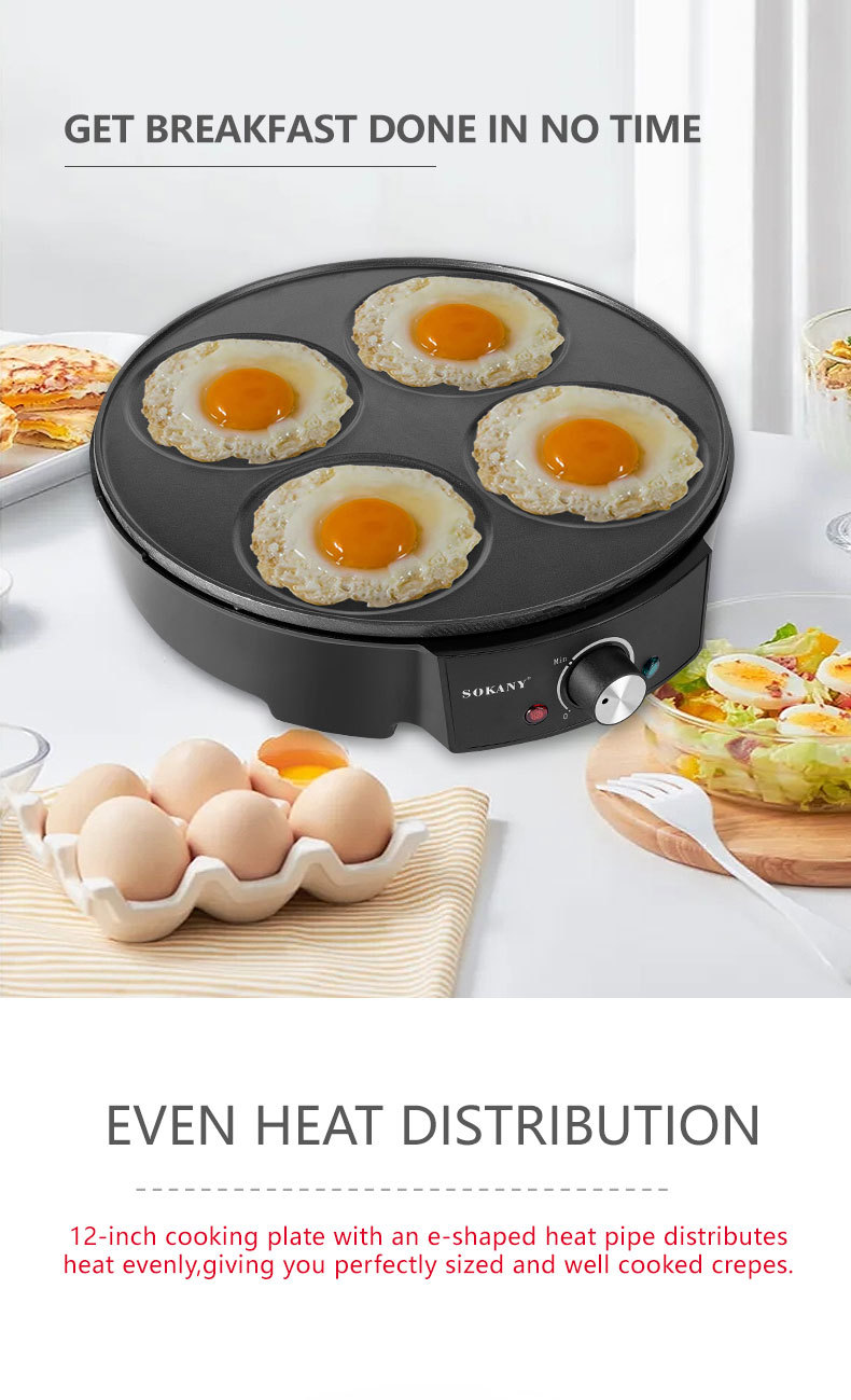 Cross-border SOKANY1003 pancake machine, 4-hole pancake for frying eggs, household hamburger cake breakfast machine, double-sided heating for making pancakes pic 5