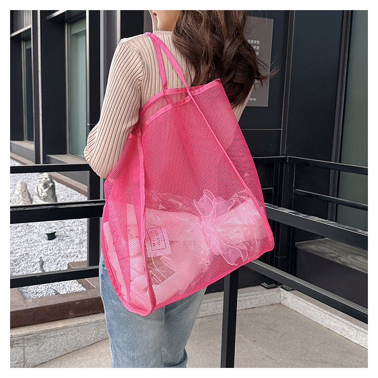 2024夏季新款购物袋纱网透明时尚单肩网纱沙滩包大容量网眼托特包详情50
