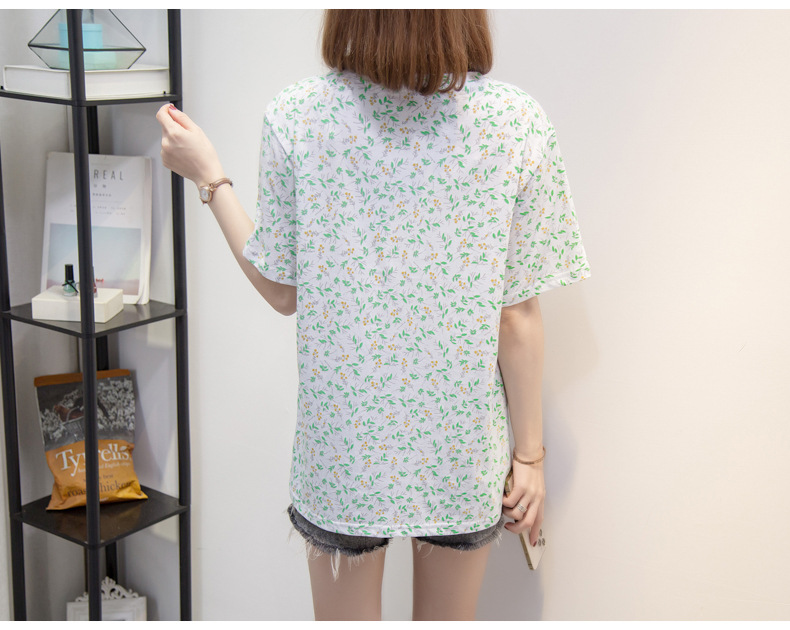 宽松短袖t恤女夏胖妹妹衣服女装韩版小清新大码印花圆领体恤上衣详情20
