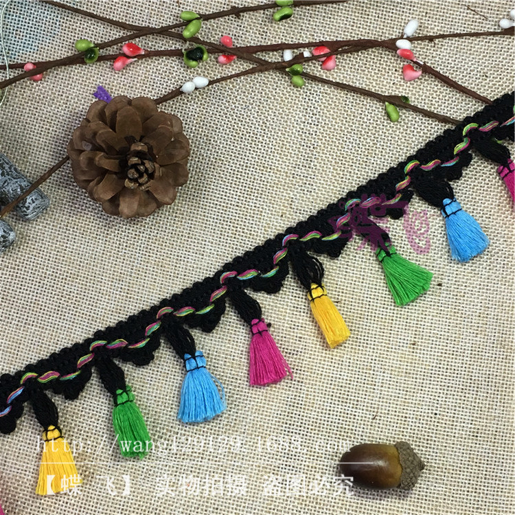 Factory B50 Colorful three-flower flowered tassel broom lace four-color broom DIY handmade clothing accessories lace webbing pic 29