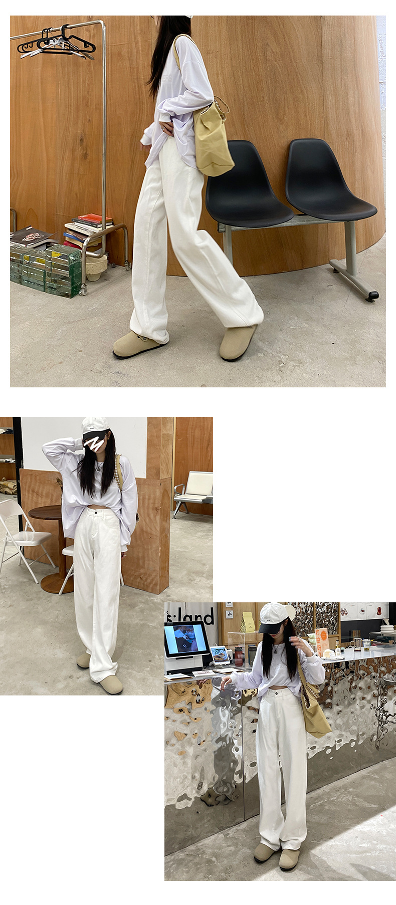 The 2022 Spring/Summer new khaki straight-leg wide-leg jeans make women look slimmer and taller. They are loose, high-waisted, floor-length and paired with long pants pic 20