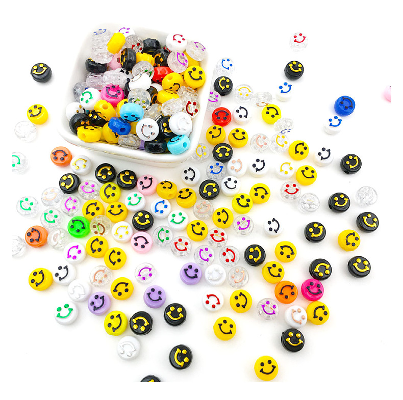 跨境100颗亚克力凸面笑脸圆形扁珠散珠 diy串珠手链项链饰品配件详情10