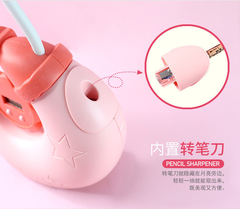 New cartoon moon LED pen holder desk lamp with clock, mirror, pencil sharpener, student charging, night light and logo printing pic 5