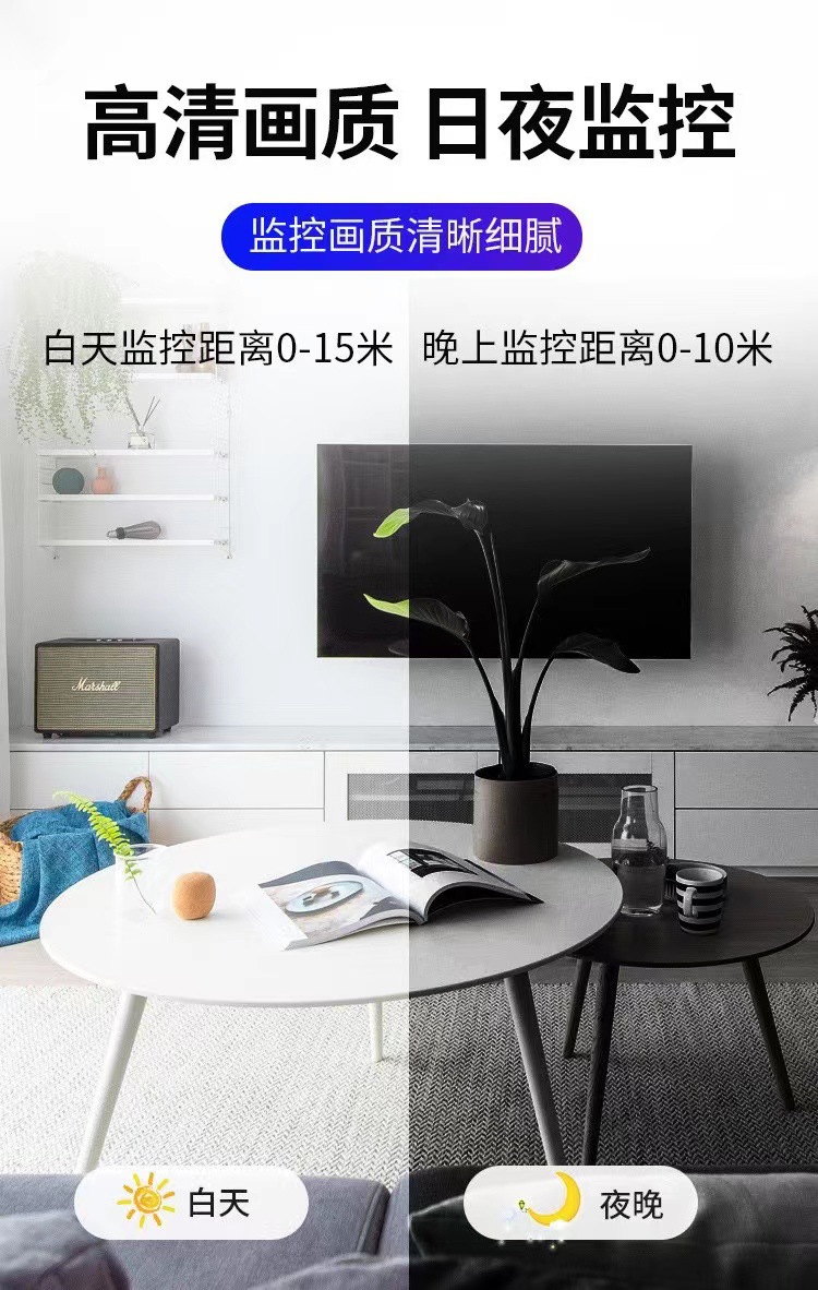 wifi plug surveillance camera, indoor no-hole-punching, indoor travel full-color night vision wireless socket camera pic 3