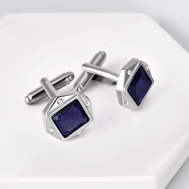 【 New in Stock Wholesale 】 High-end French shirt cufflinks, natural blue sandstone cufflinks pic 1