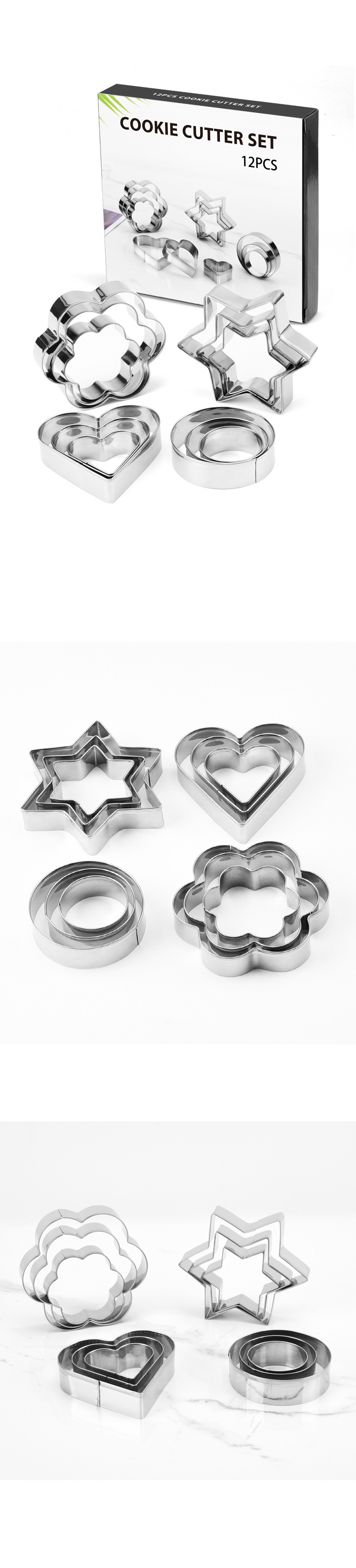 12-piece set of stainless steel cookie molds, heart-shaped star flower-shaped round cake molds, baking mousse rings, and flower cutting tools pic 44