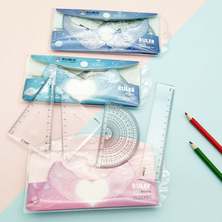 Wholesale injection-molded rulers, student plastic rulers, PVC bags, button bags, packaged PS rulers pic 3