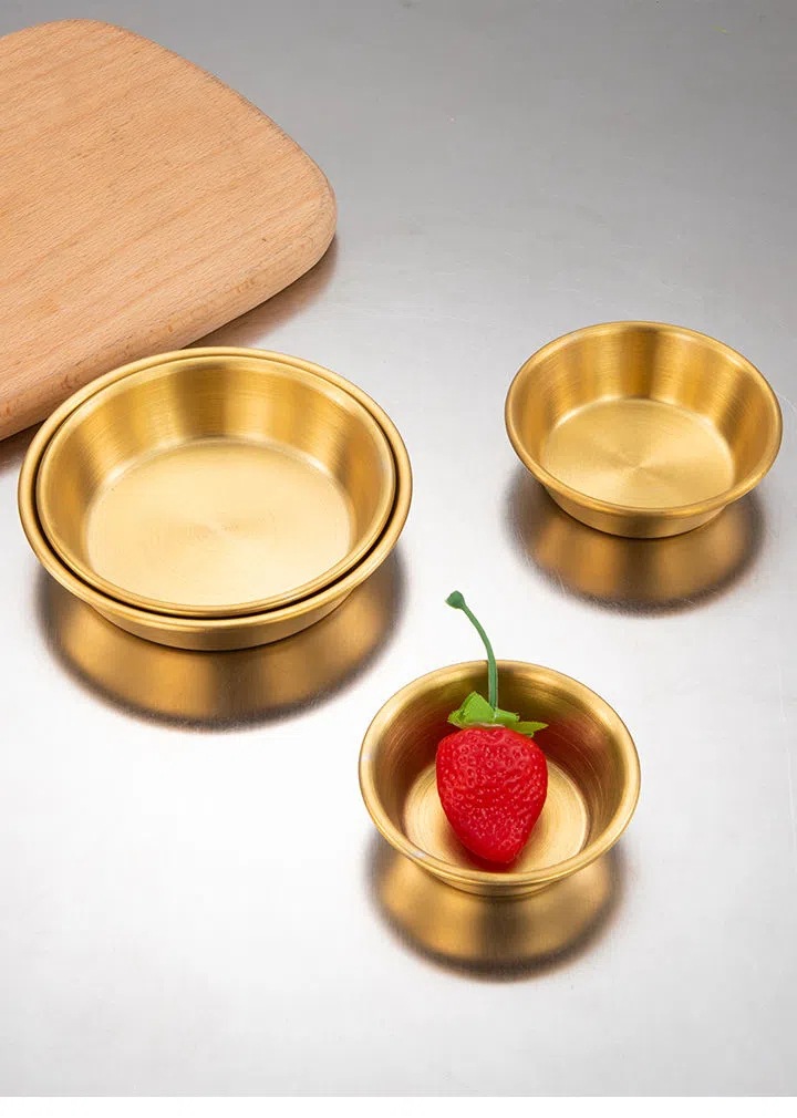 韩式304不锈钢蘸料碟金色酱料碟商用烤肉调料小碟西餐番茄酱碟子详情8