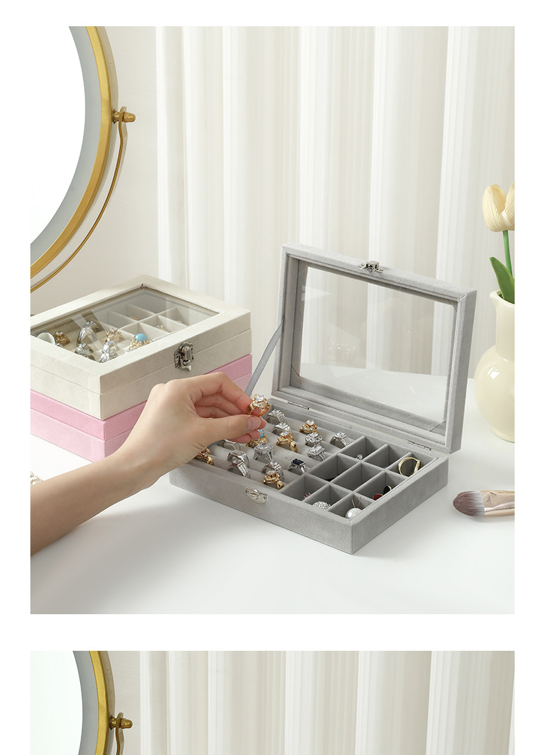 Exquisite grey jewelry storage box, velvet jewelry box, home jewelry, watch, earrings and ring packaging box pic 21