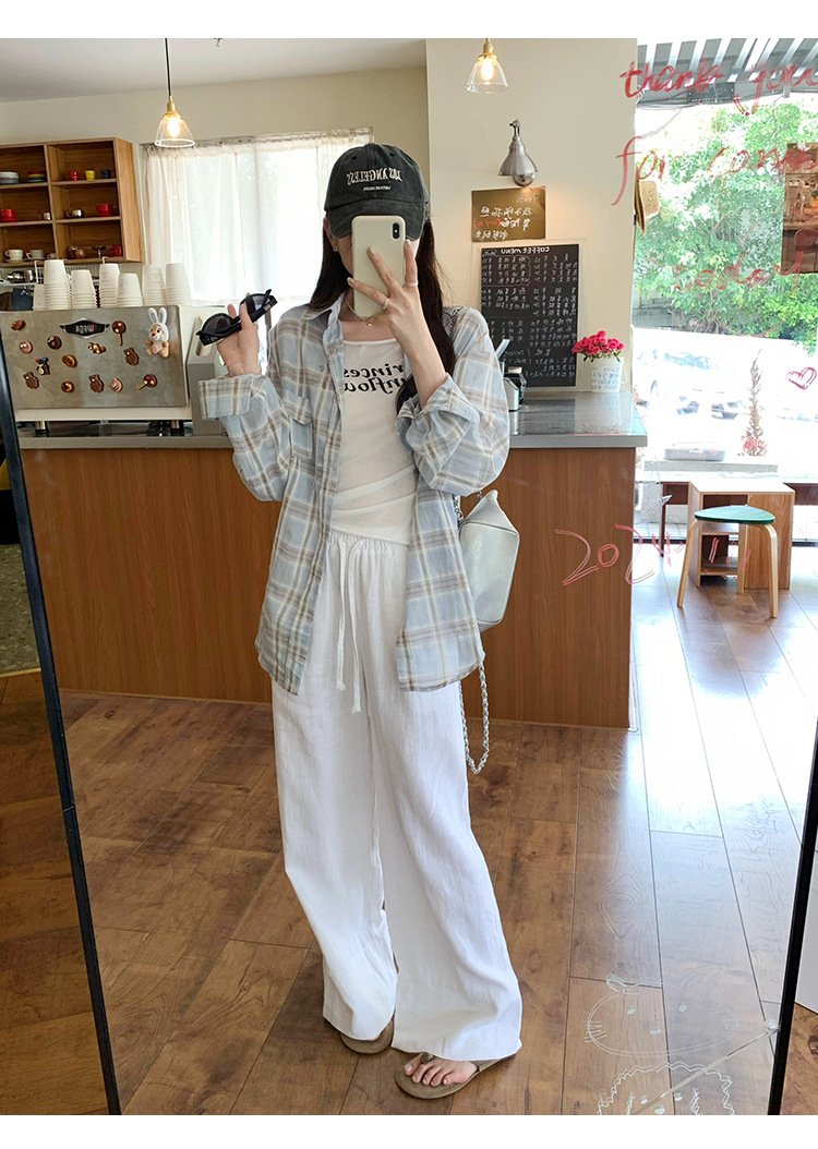 法式设计感小衫蓝色格子防晒衬衫女2024秋季新款女装小清新bm上衣详情14