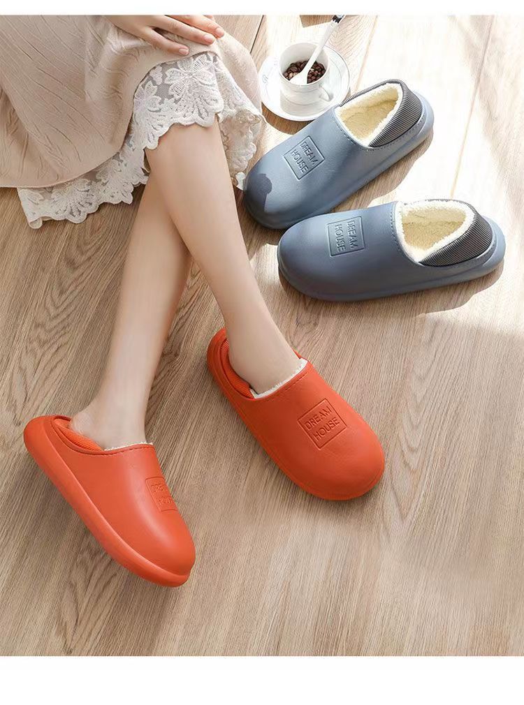 冬季防水保暖棉拖鞋女包跟皮面冬天家居家情侣室内防滑拖鞋男新款详情12