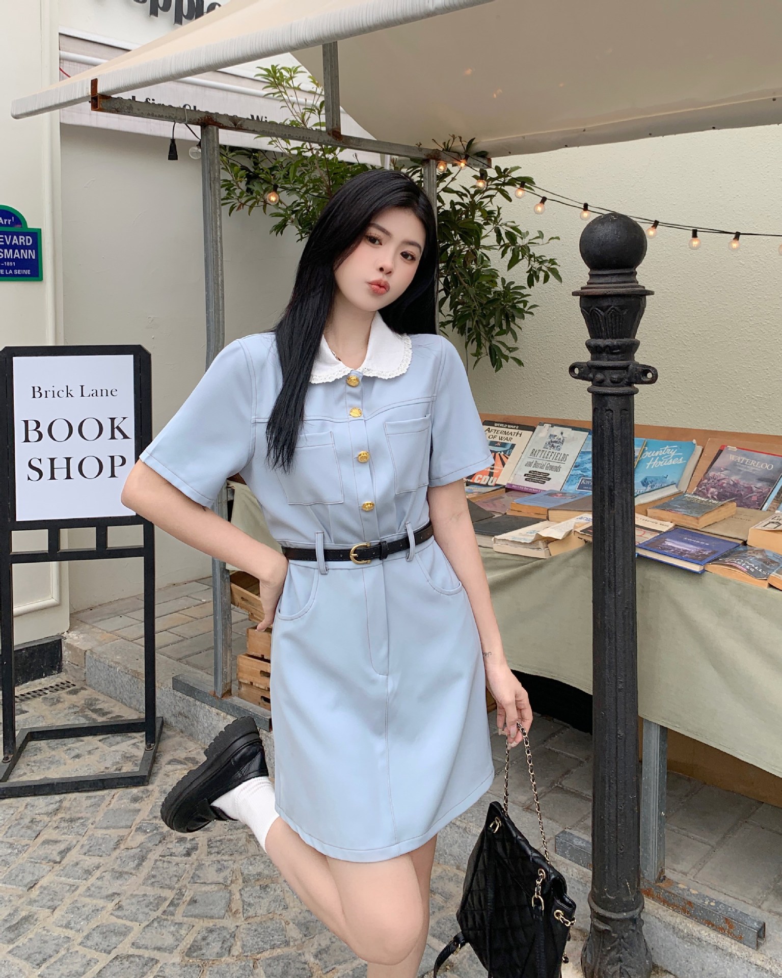 大码女装胖mm百搭娃娃领连衣裙2023夏季新款休闲收腰韩版高级裙子详情8