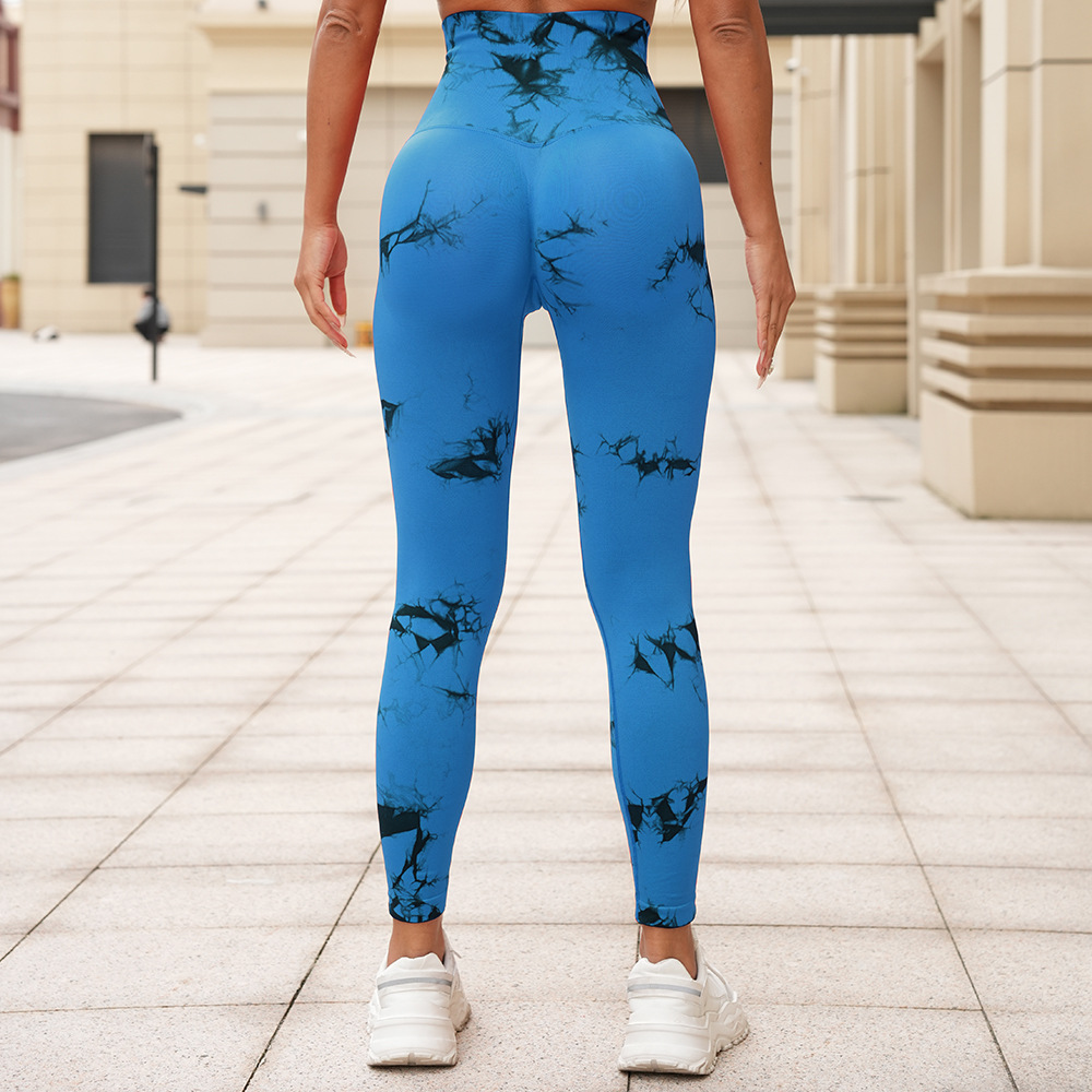 新品无缝扎染瑜伽裤高腰收腹排扣紧身裤提臀健身裤跑步塑身运动裤详情32