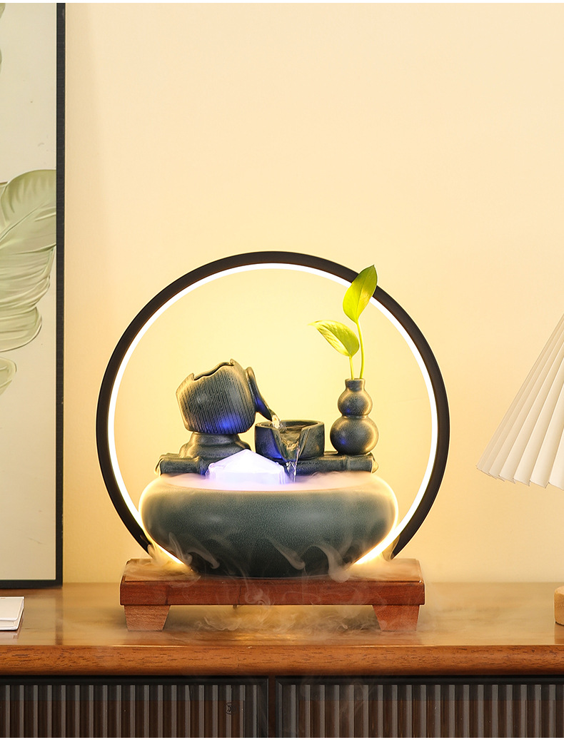 新中式招财流水摆件陶瓷小型桌面客厅茶桌办公室装饰品循环水景观详情4