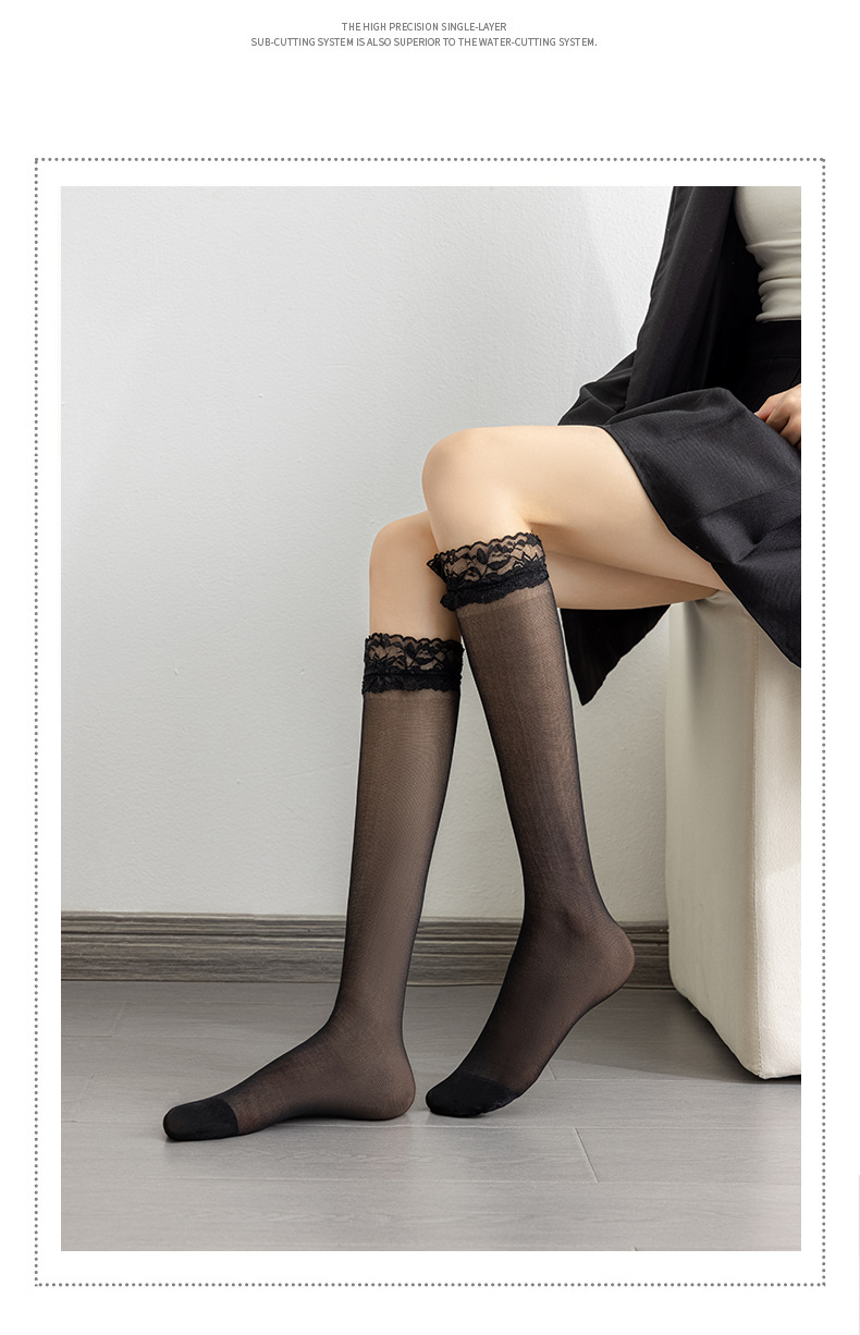 蕾丝花边袜子日系女夏季丝袜薄款纯欲透明及膝中筒JK白色小腿袜详情12