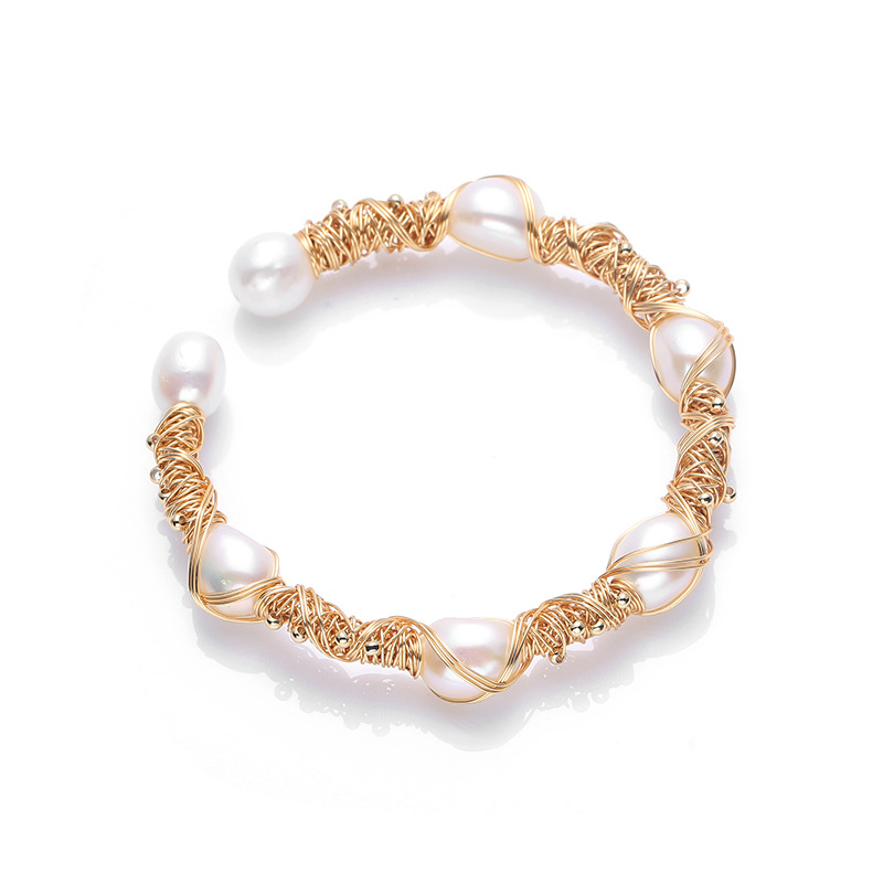 Natural freshwater pearl 14K gold-plated wound bracelet for women, super rice pearl, elegant retro bracelet, high-end accessory pic 14