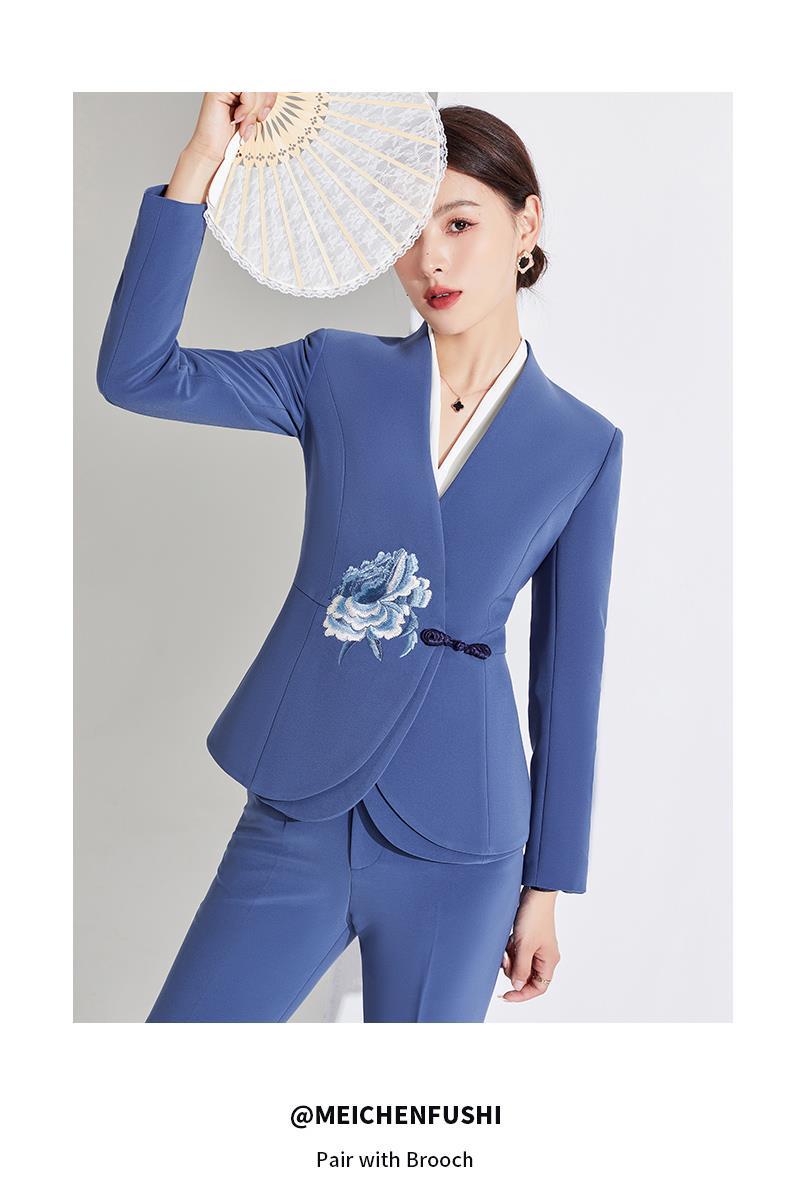 西装女2022秋新款复古国风刺绣花感职业正装两件套工作服详情13