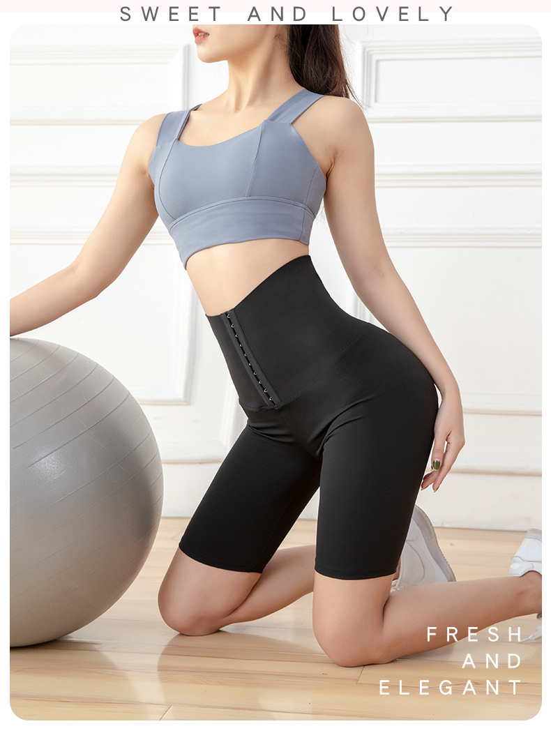 五分高腰紧身运动健身裤女欧美跨境排扣收腹瑜伽短裤详情12