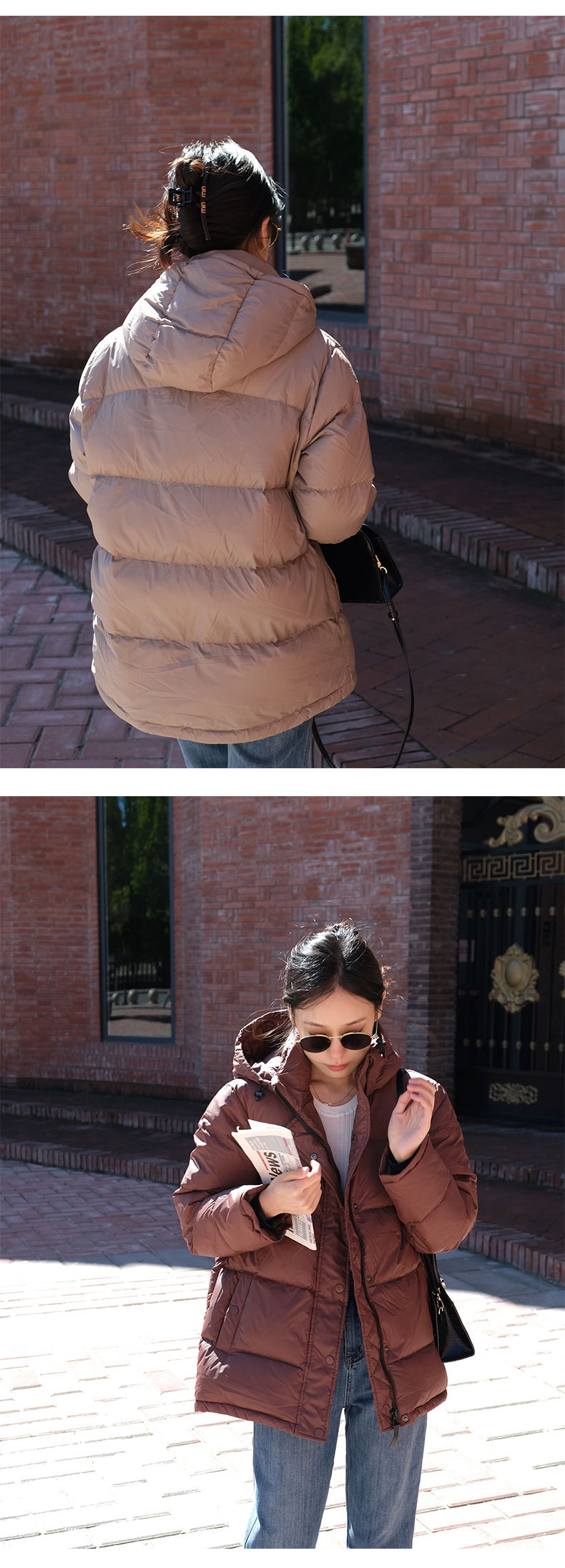 The cold-proof magic weapon, the 700-peng 90 white goose down thickened warm loose short hooded bread down jacket for women in winter pic 6