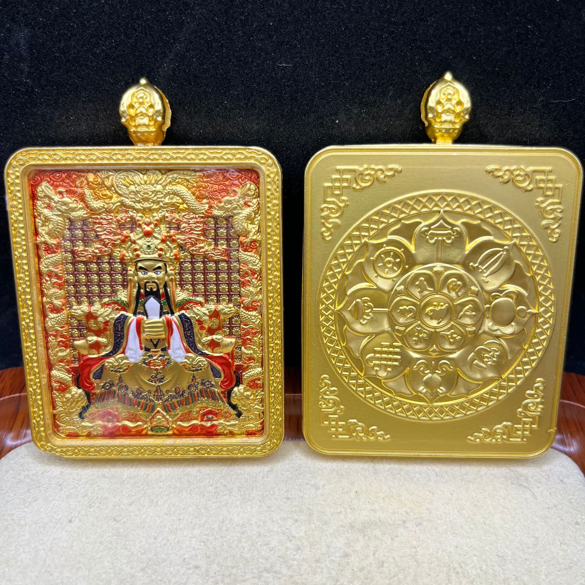 单面藏式浮雕合金唐卡文殊普贤本命佛随身佛牌黄财神吊坠详情10