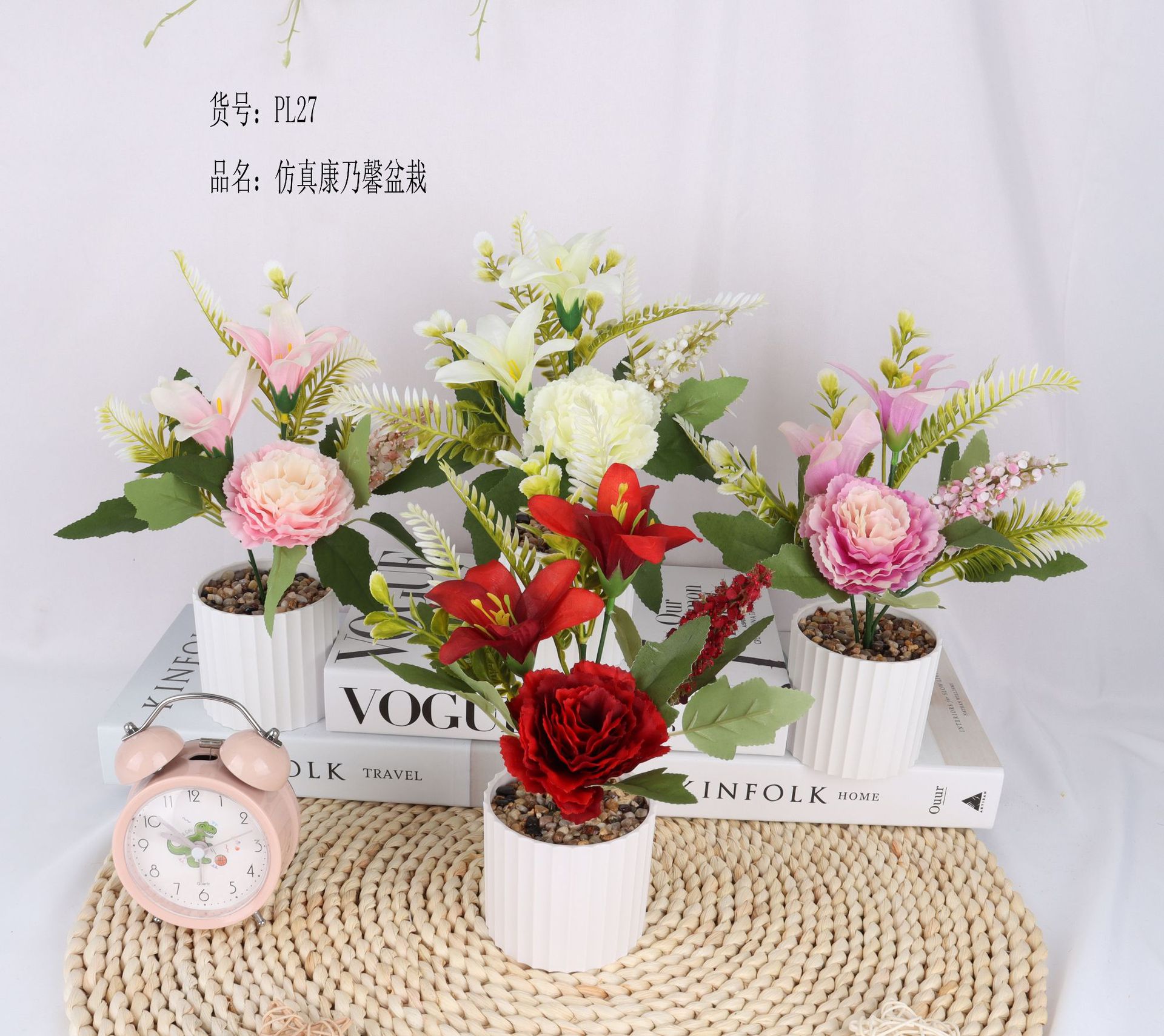 仿真康乃馨/仿真盆景/仿真花创意内室小摆件/亚马逊厂家直供详情1