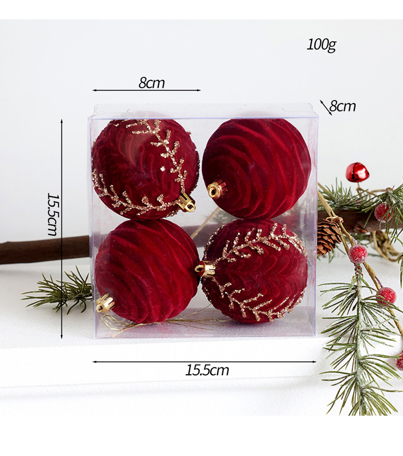 Christmas tree decoration balls, Christmas painted balls, velvet dark red Christmas balls, pearl DIY hanging decorations, scene arrangement pic 3