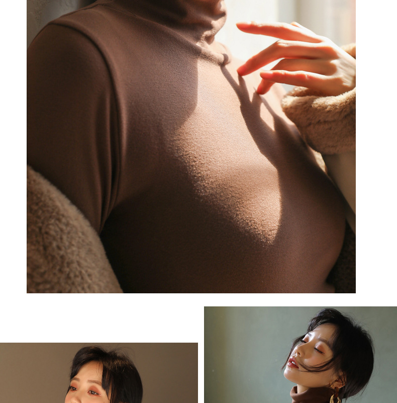 A solid-color German fleece dui high-neck base layer for women, paired with a thick and fleece long-sleeved base layer and a tight T-shirt for autumn and winter pic 20