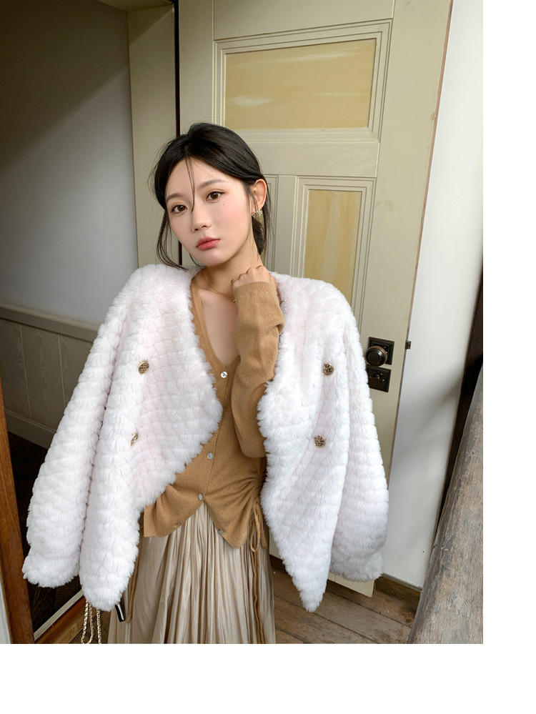 冬季新年羊羔毛皮草短款女网红羊剪绒布加迪全羊毛年轻短外套详情51