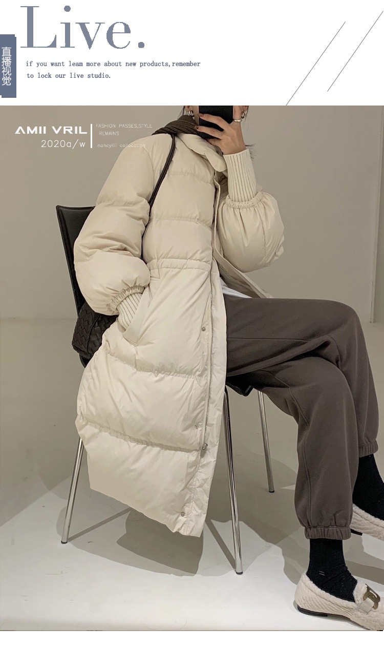 Down jacket for women, mid-length, knee-length style, 2022 Dongdaemun, South Korea, patchwork knitted hooded couple white duck down jacket trend pic 21