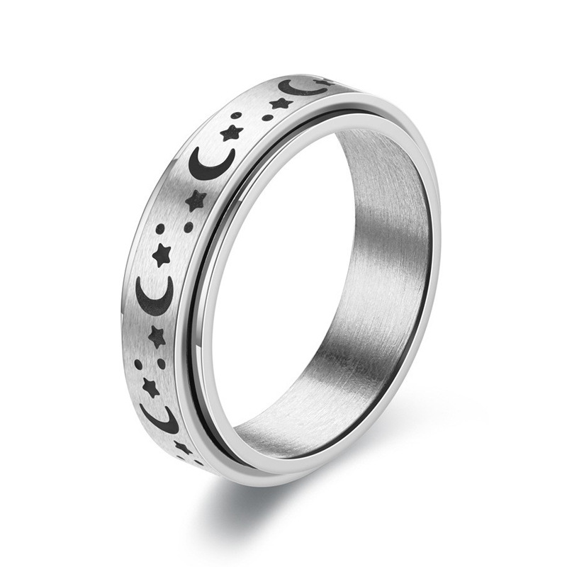 欧美货源星星月亮钛钢戒指可转动解压男女戒指不锈钢饰品配饰批发详情13