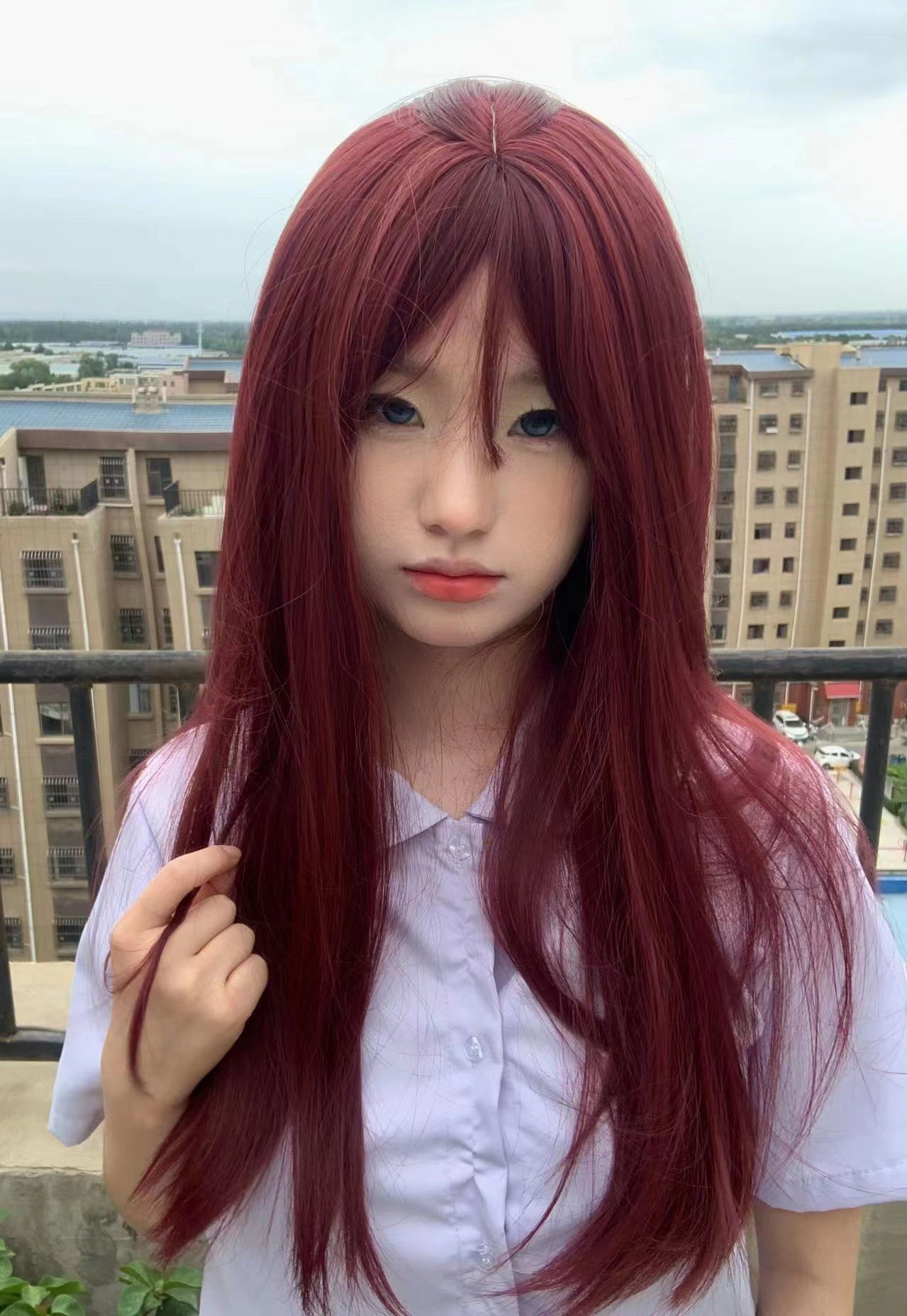 The bangs of the Internet celebrity, pure desire style, black long straight hair natural wig, female full head set, white and gold wig, long straight hair Barbie pic 4