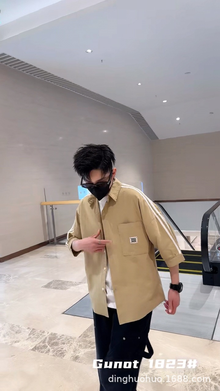 衬衫男士夏季潮流五分袖衬衣男装帅气短袖上衣服薄款七分中袖寸衫详情21