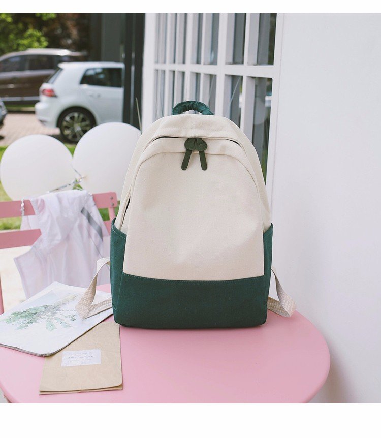 Factory wholesale of college-style, fresh, artistic, simple and versatile canvas backpacks, color-matched schoolbags for middle school best friends pic 37