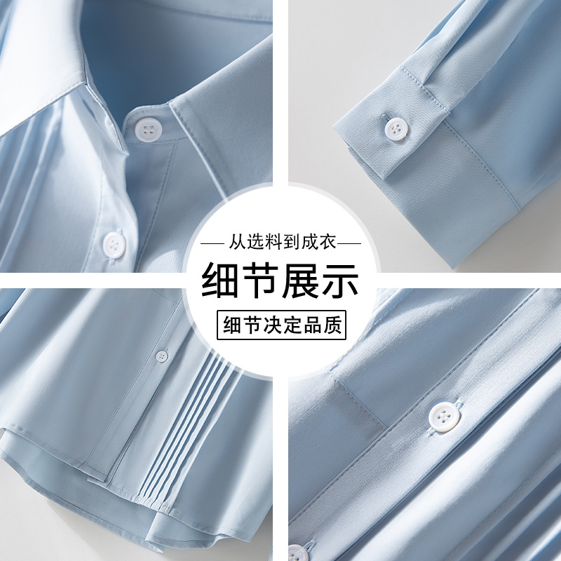 秋季女士纯色衬衫Polo领日系设计感上衣新款宽松复古百搭衬衣开衫详情6