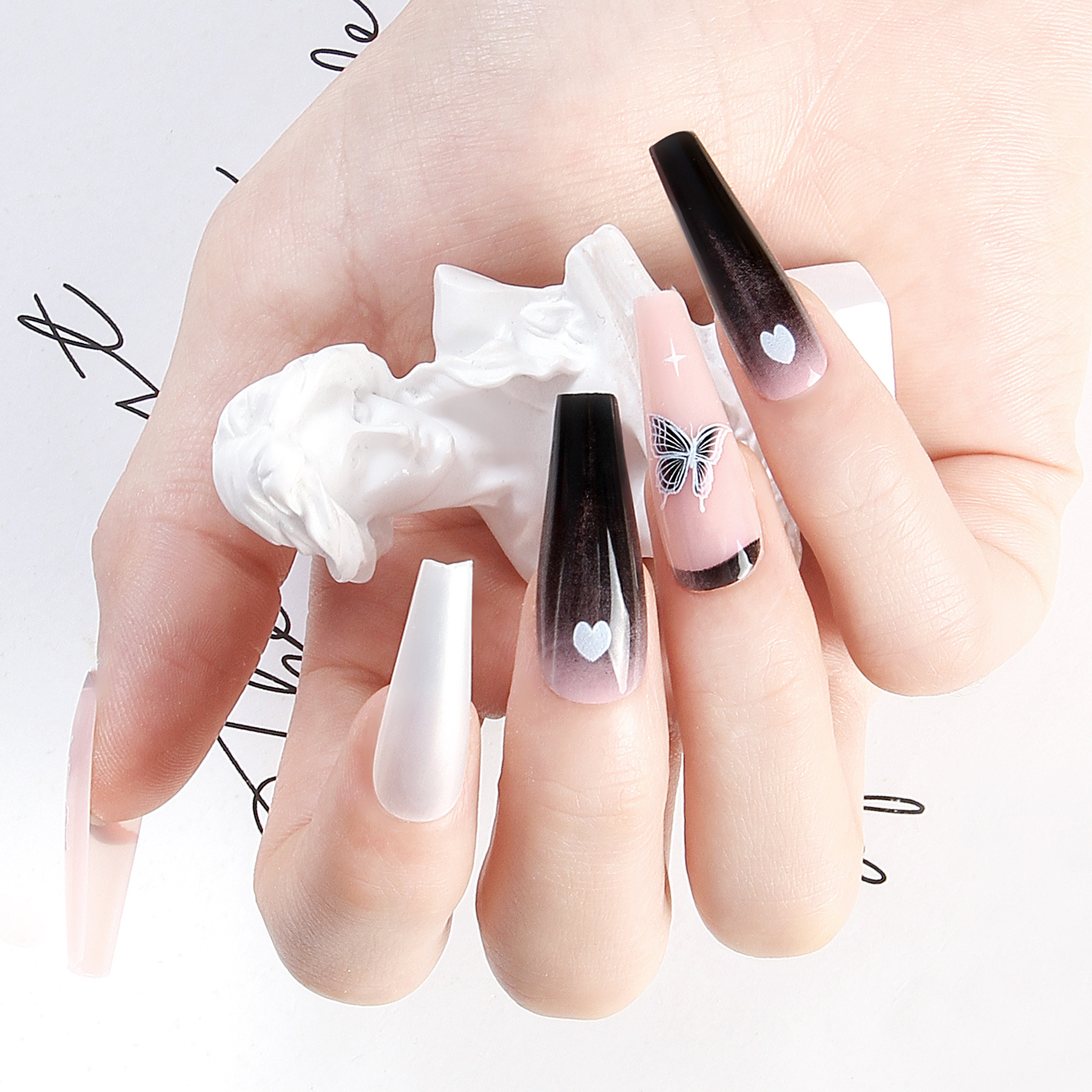 新款光变指甲新工艺穿戴甲现货美甲贴片欧美简约风长梯假指甲批发定做详情20