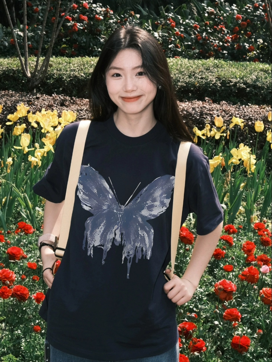 代发2024夏季新款230克圆领印花宽松纯棉短袖t恤女百搭舒适打底衫详情11