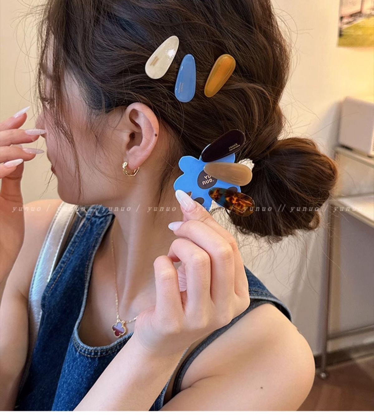 3-piece set of spring and summer water drop small hair clips, side clips, fringe clips for women, 2025 new high-end style duckbill clips headwear pic 9