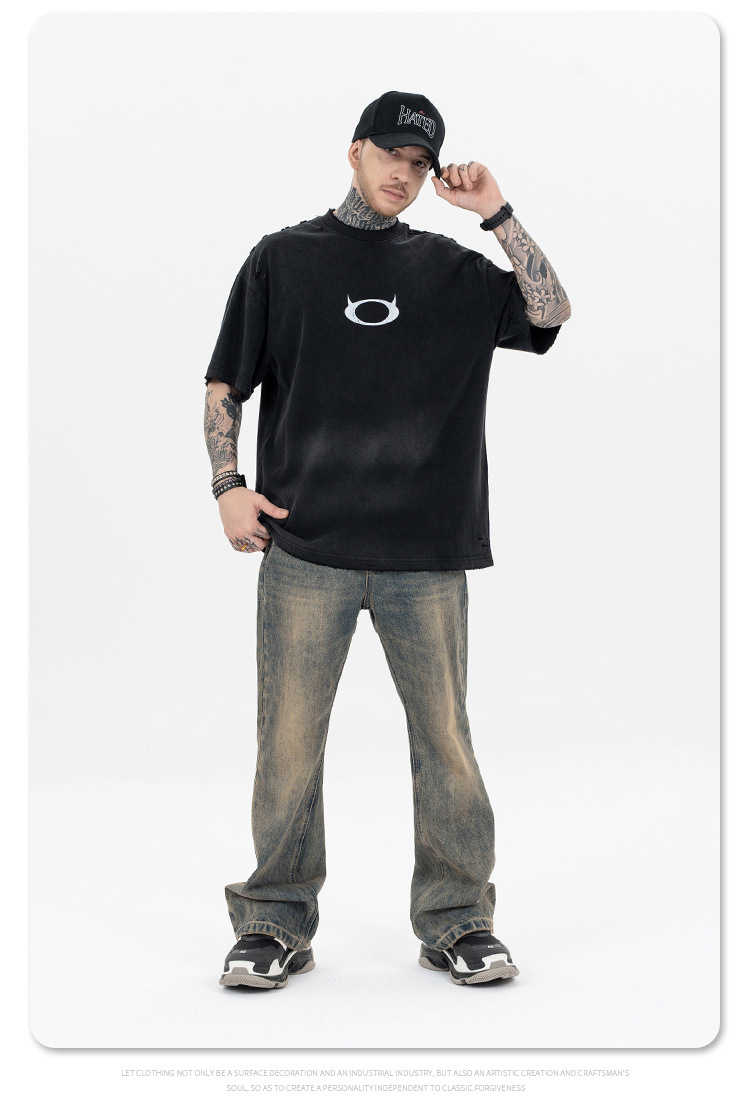 SUP hombre | 2024 inseguro de mareas XinPin bombazo lavable gradientes teñir camisetas demonios logo perfeccionada manga corta pic 8