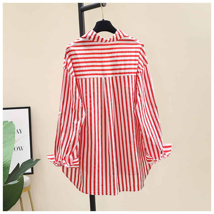 2025春夏新款长袖衬衫女时尚休闲竖条纹韩版宽松衬衣女外穿详情33