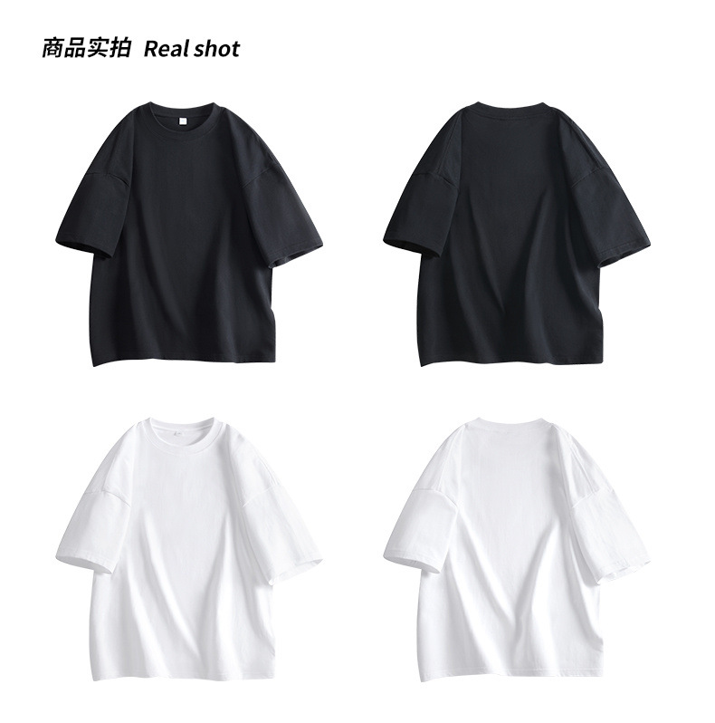 2024夏季纯色新款男士短袖T恤宽松落肩大码潮流情侣半袖港风体恤详情14