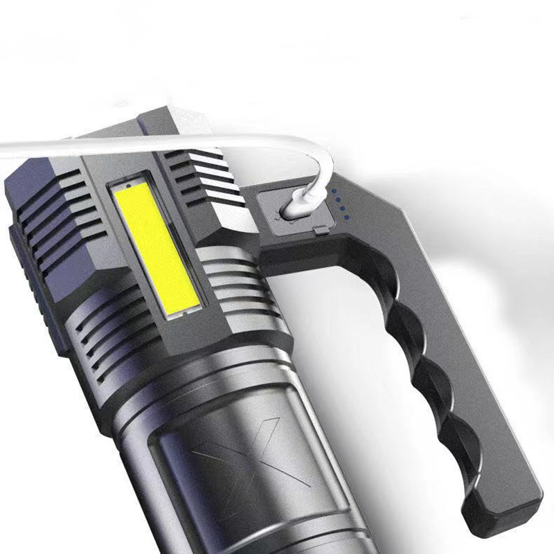 Handheld high-intensity flashlight, outdoor quad-core ultra-long-range spotlight, USB charging, cob side light display, emergency searchlight flashlight pic 7