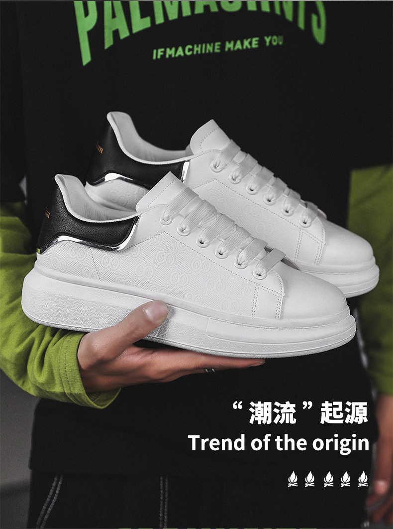 纯色印花小白鞋男生皮面滑板鞋厚底增高鞋春季新款运动休闲男鞋详情16