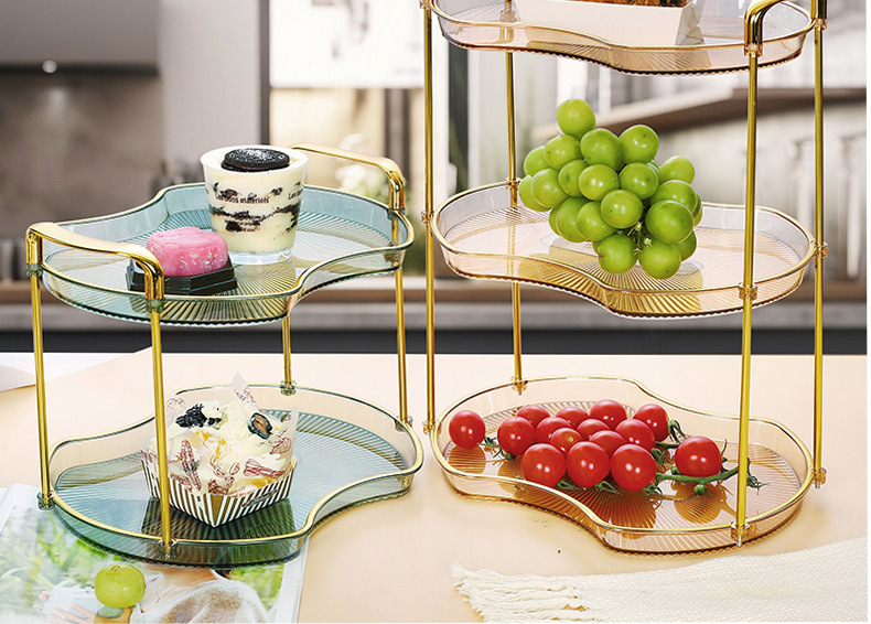 跨境收纳置物架托盘化妆盘两层三层水果盘现货pet材质桌面梳妆台详情10