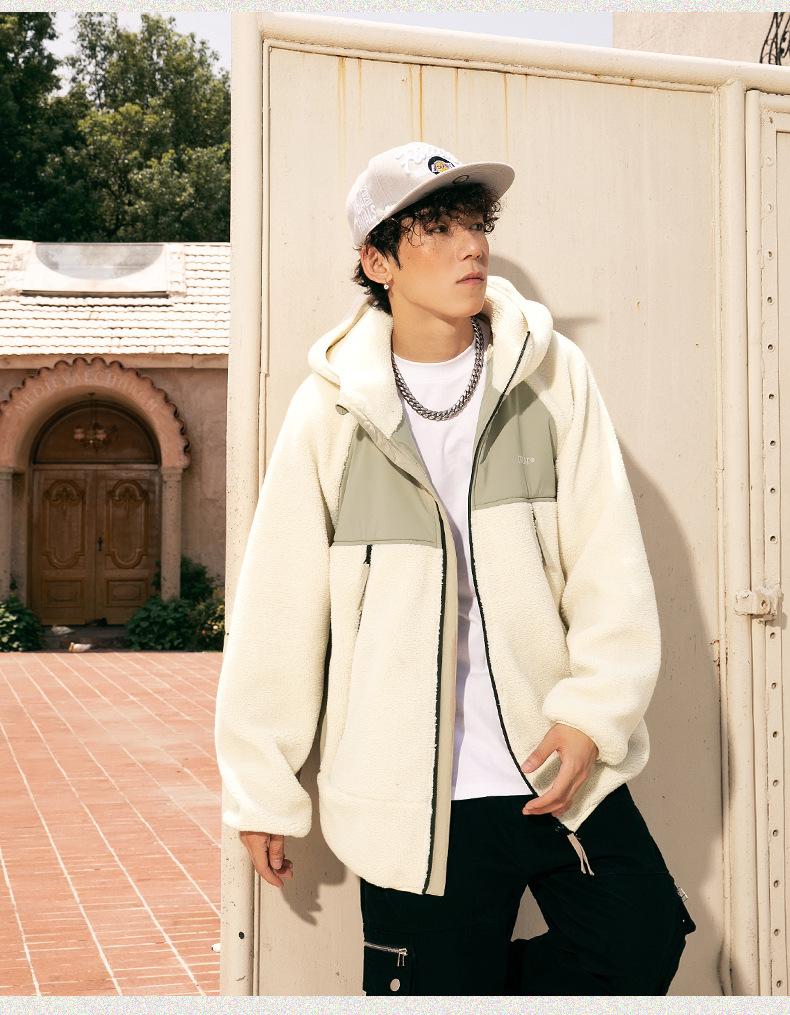 550G lambskin hooded jacket for men, a new winter heavyweight thickened cotton-padded jacket, an American retro trendy brand patchwork cotton-padded jacket pic 15