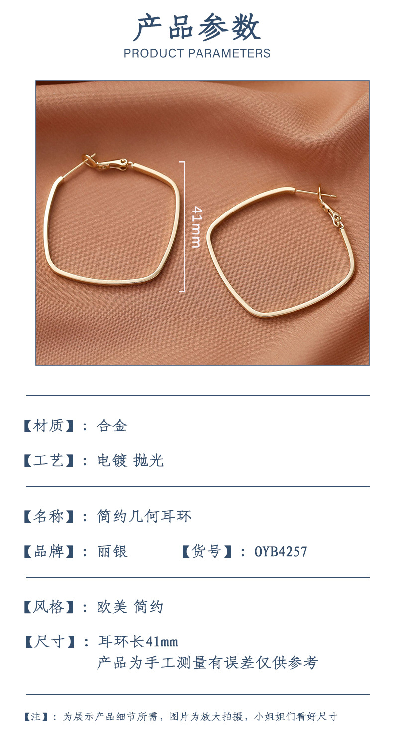 来样加工定制耳饰几何夸张简约冷淡风时尚ins光面修饰耳圈耳环 pic 2