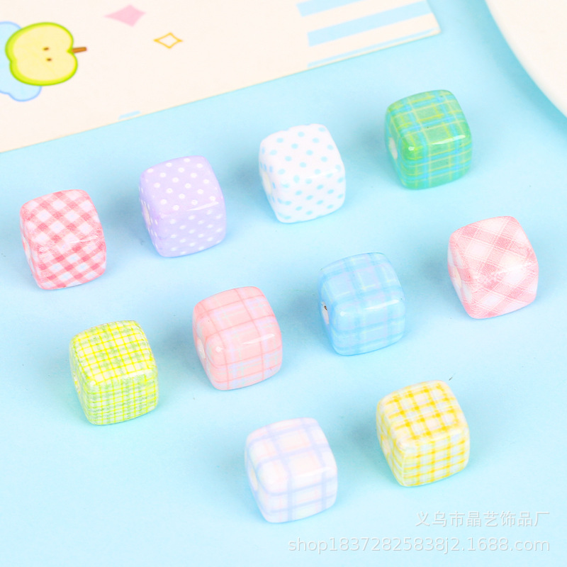 DIY versatile creative checkered bead girl bracelet, mobile phone chain, acrylic beaded checkered square headwear accessories pic 7