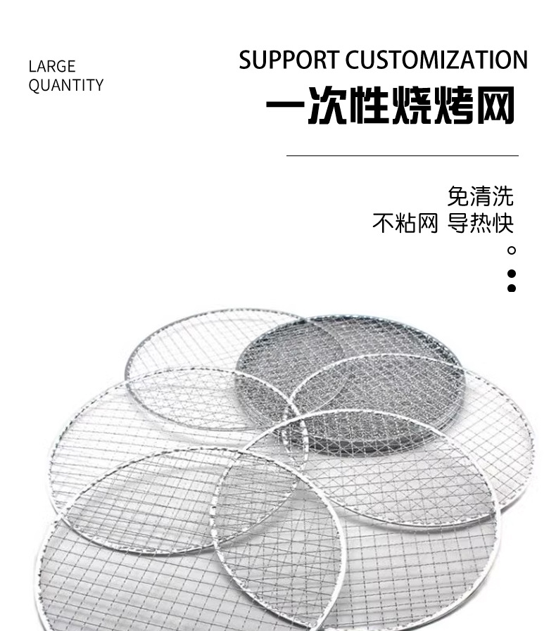 一次性包边烧烤网片 圆形方形烤网烤肉店户内烤网日式韩式烧烤网详情11