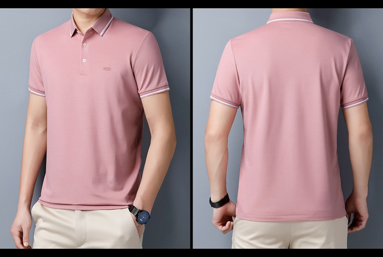 Lujo gran marca hombre morera seda manga corta polo verano 2024 nuevo medio y joven casual color sólido camiseta de gama alta pic 13