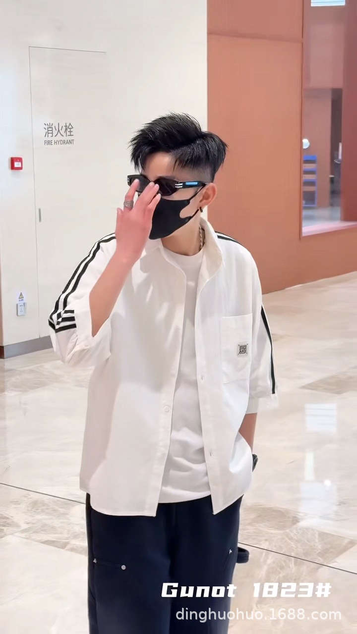 衬衫男士夏季潮流五分袖衬衣男装帅气短袖上衣服薄款七分中袖寸衫详情19